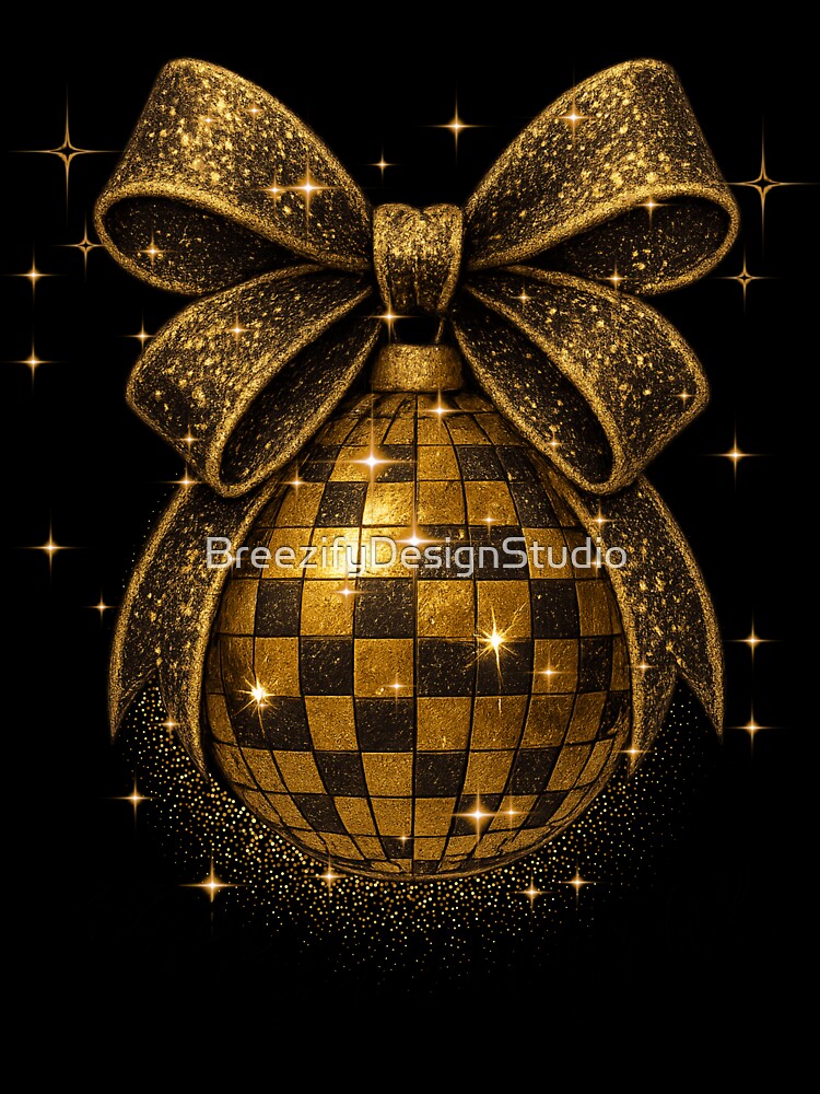Gold & Black Disco Ball with Glitter Bow by BreezifyDesignStudio