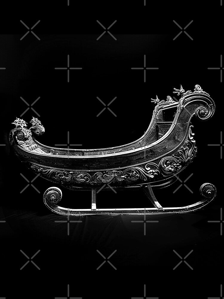 Ornate Victorian Sleigh in Black and Silver – Gothic Vintage Christmas Carriage by inkoutninja