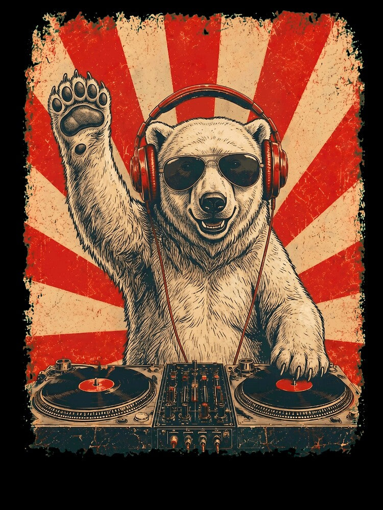 Vintage DJ Polar Bear With Headphones Art Animal Lover by DoodleTortle