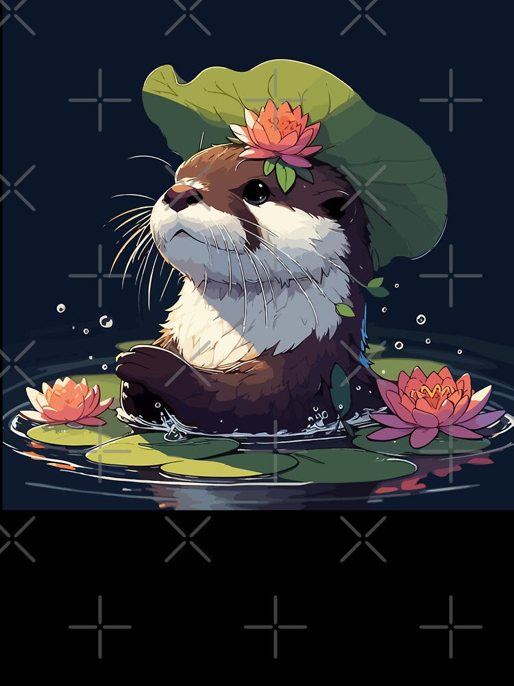 Kawaii Anime Otter Bath With Water Lily by TomFrontierArt