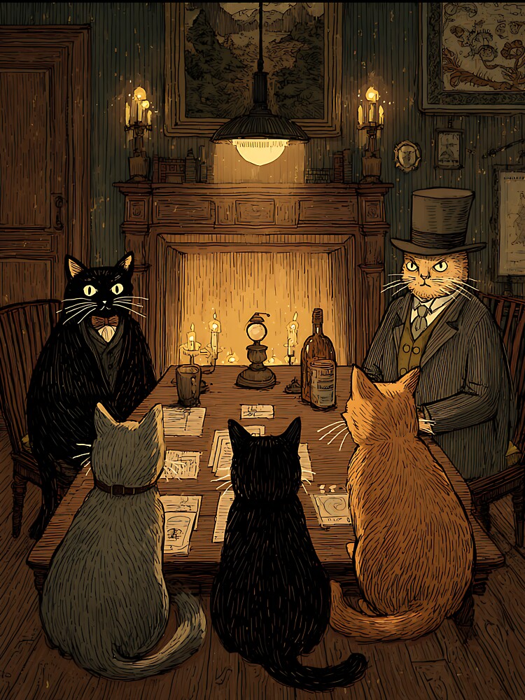 Dark Academia Art: Secret Society of Cats by bapupa