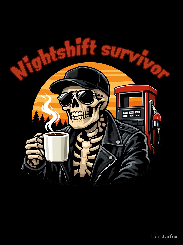Nightshift Survivor Halloween Skeleton Trucker Coffee Gas Station Funny Driver Shirt by Lulustarfox