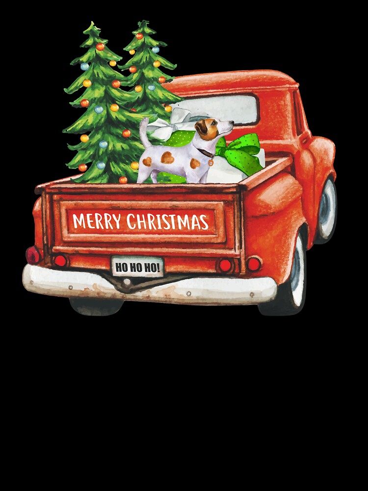Red Vintage Merry Christmas Truck with Jack Russell Terrier Dog by michellejustice