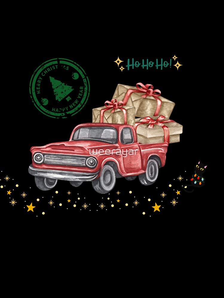 Vintage Christmas Red Truck with Gifts & Merry Cat by weerayar