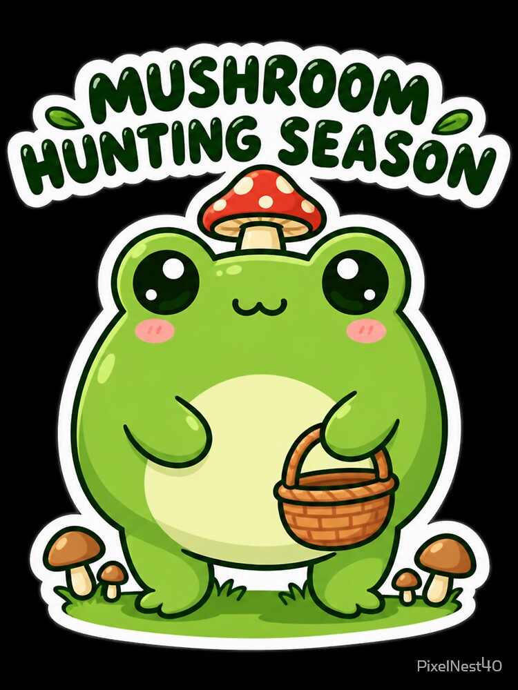 Cute Mushroom Forager Frog With Basket by PixelNest40