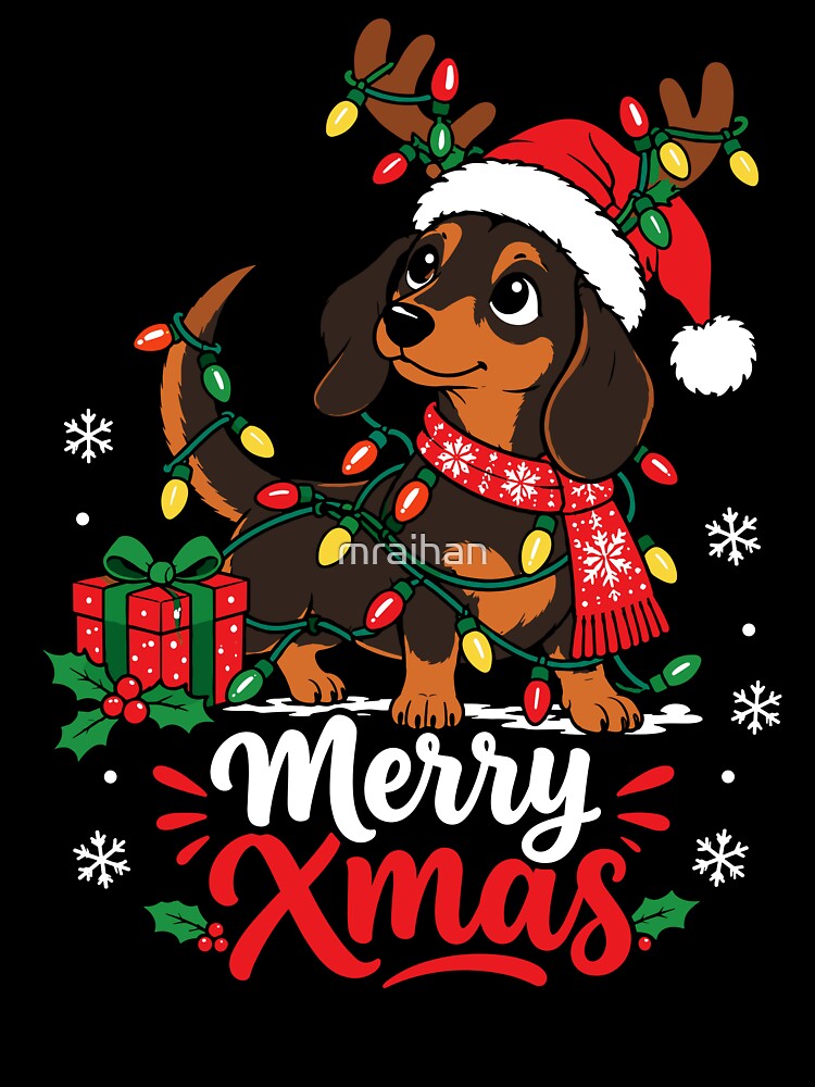 Merry Xmas Dachshund Christmas Dog Holiday Lights Cute Wiener Dog by mraihan