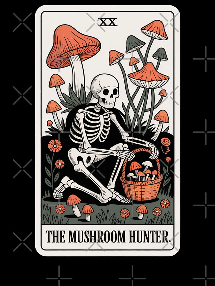 The Mushroom Hunter Skeleton Foraging Tarot Card Design by Blok45