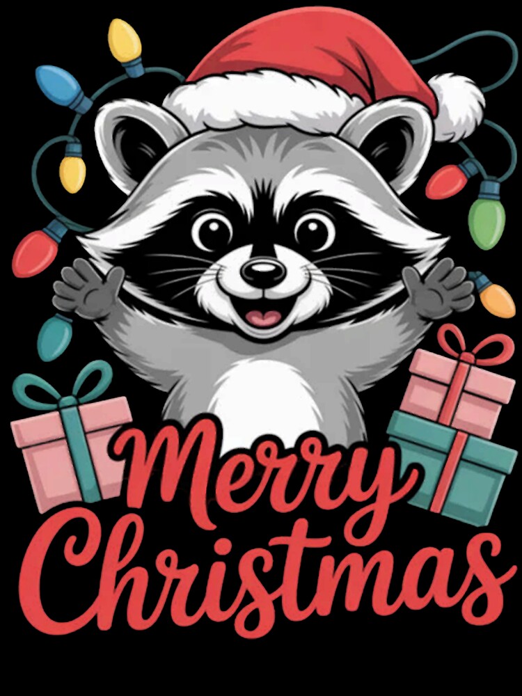 Funny Raccoon Santa Hat Animals Lovers Ugly Christmas Pajama by Ikwalima