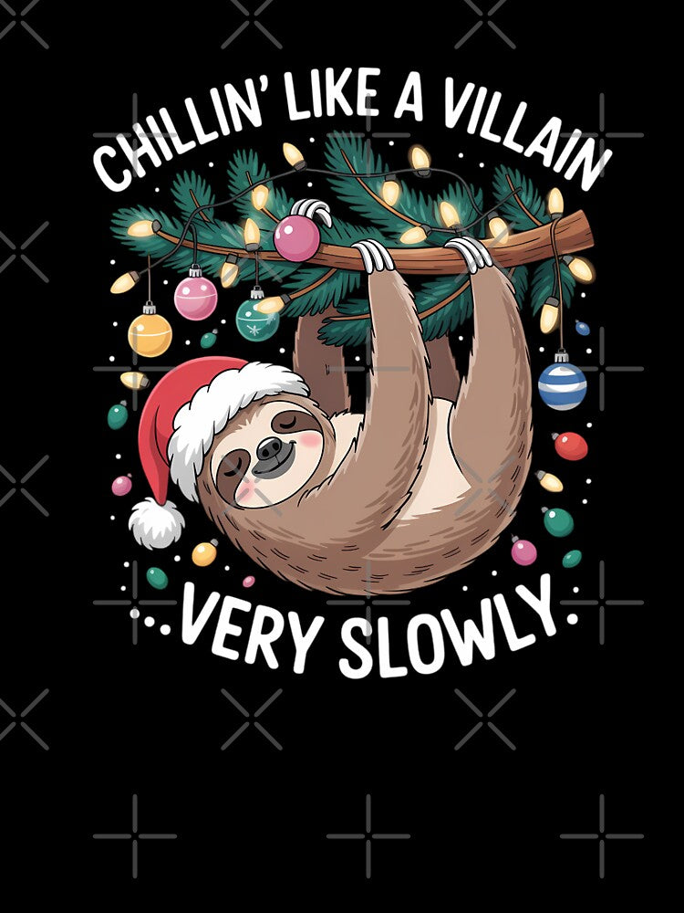 Funny Lazy Sloth Christmas Hanging From Tree Holiday Humor Tee by GiftsForge