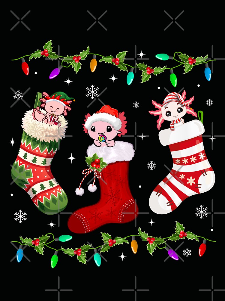 Axolotl Socks Christmas Lights Snow Funny Xmas by DesignByMai