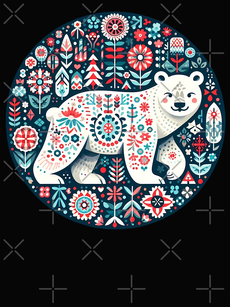 Serene Patterned Folk Polar Bear - Scandinavian Folk Art by heidiannemorris © by FOLK ART FUSION