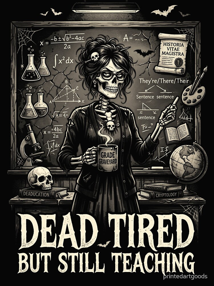 Dead Tired But Still Teaching Skeleton Teacher Funny Halloween by printedartgoods