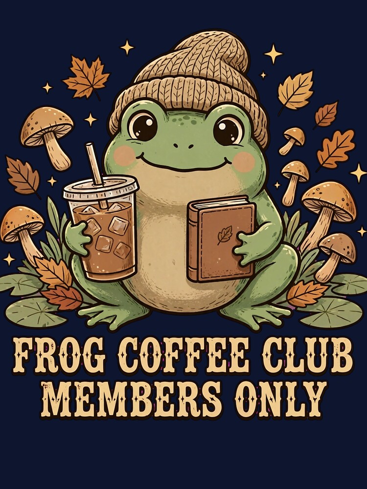 Frog Coffee Club Members Only - Cute Frog Reading Book Iced Coffee Cottagecore by PrettyCrypt