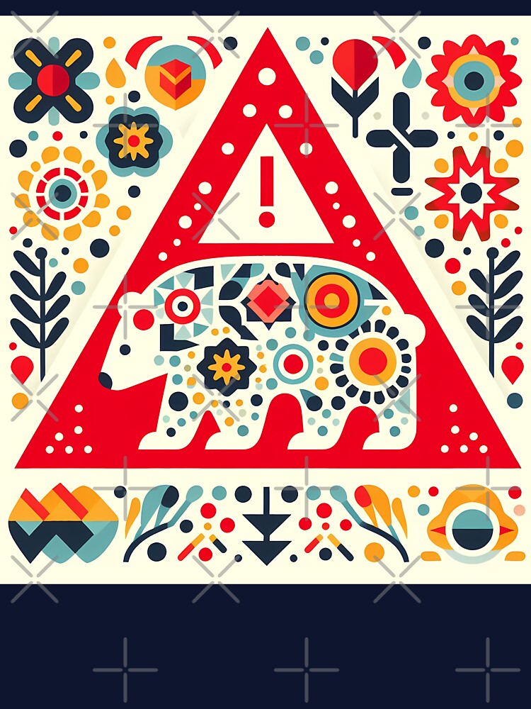 Scandinavian Folk Art Cute Polar Bear Warning Sign by heidiannemorris © by FOLK ART FUSION