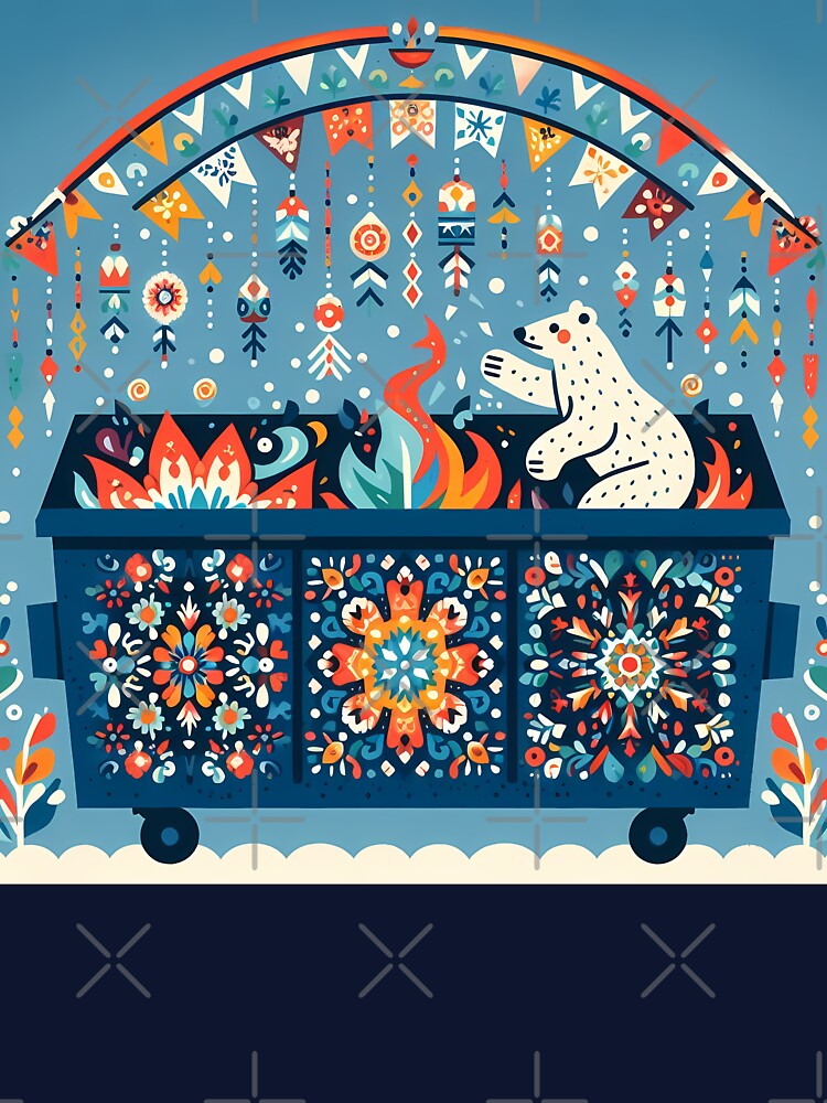 Polar Bear Dumpster Festive Fun - Scandinavian Folk Art by heidiannemorris © by FOLK ART FUSION