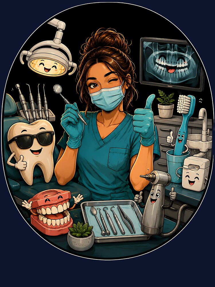 Funny Dentist Dental Hygienist Tooth Care Cartoon Illustration by Tbenghali