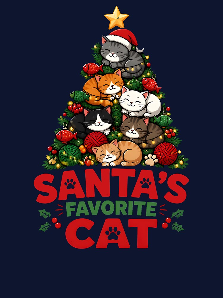 Santa's Favorite Cat Cute Cat Christmas Tree Holiday Design by LiviuGligoros