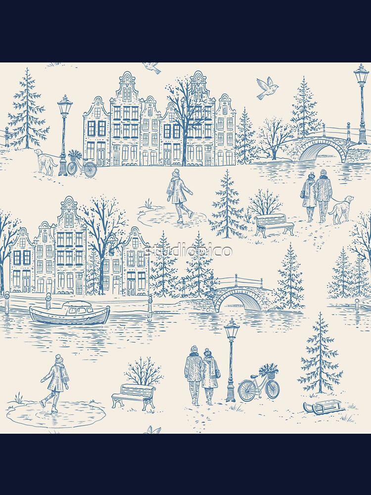 Modern Toile of Winter Wonderland of Amsterdam Canals by Studio Pico