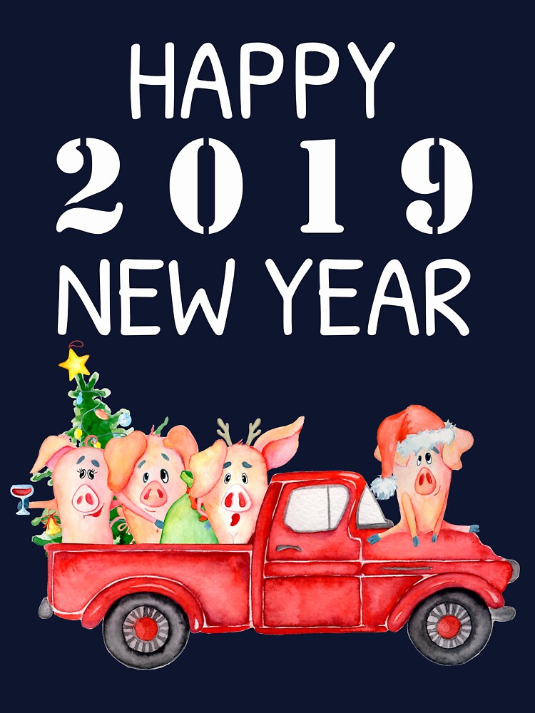 Vintage Red Pickup Truck - Year of the Pig 2019 - Happy New Year 2019 by Maryna Denysenko