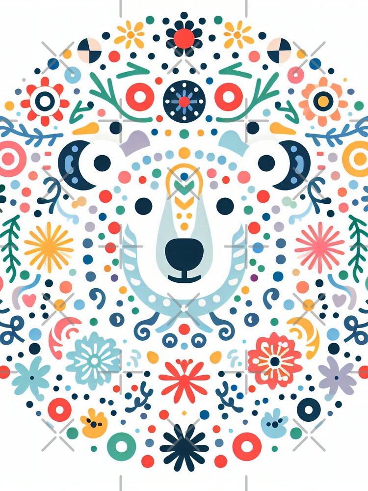 Polar Bear with Colorful Flowers - Scandinavian Folk Art by heidiannemorris © by FOLK ART FUSION