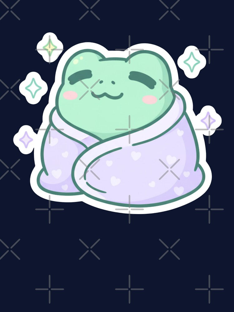 Sleepy Frog Sticker | Cute Kawaii Frog in Blanket | Cozy Aesthetic Character by TrackinDaTrends