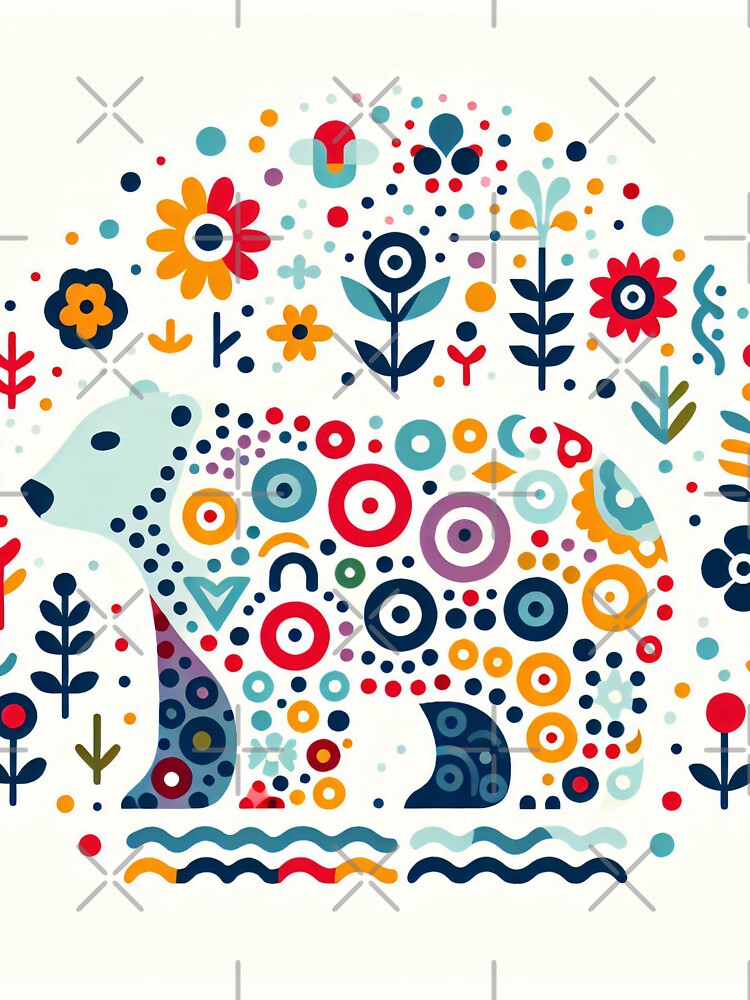 Polar Bear with Flowers - Scandinavian Folk Art by heidiannemorris © by FOLK ART FUSION