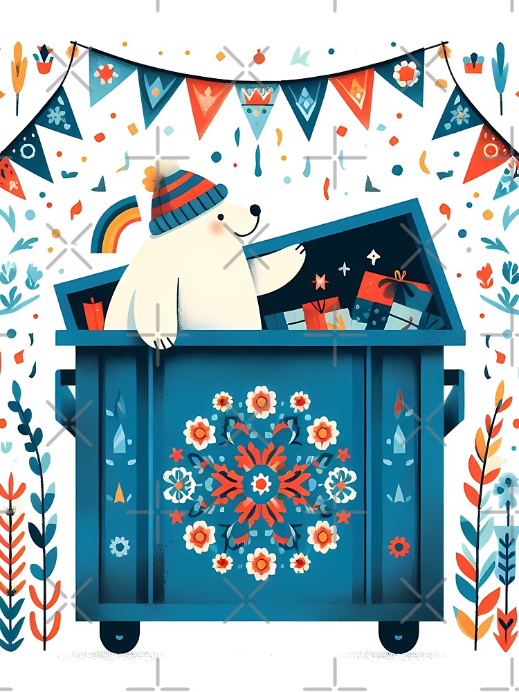 Polar Bear Party in a Dumpster - Scandinavian Folk Art by heidiannemorris © by FOLK ART FUSION
