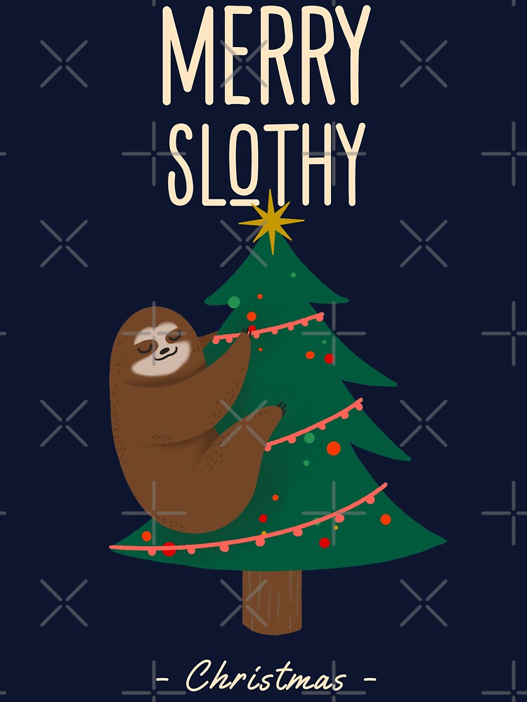 Merry Slothy Christmas, Christmas Tree Sloth, Holiday Gift by sableandshadow