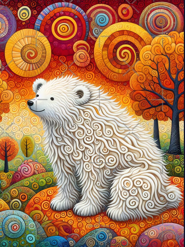 Contemplative Polar Bear in Autumn Woods - Scandinavian Folk Art by heidiannemorris © by FOLK ART FUSION