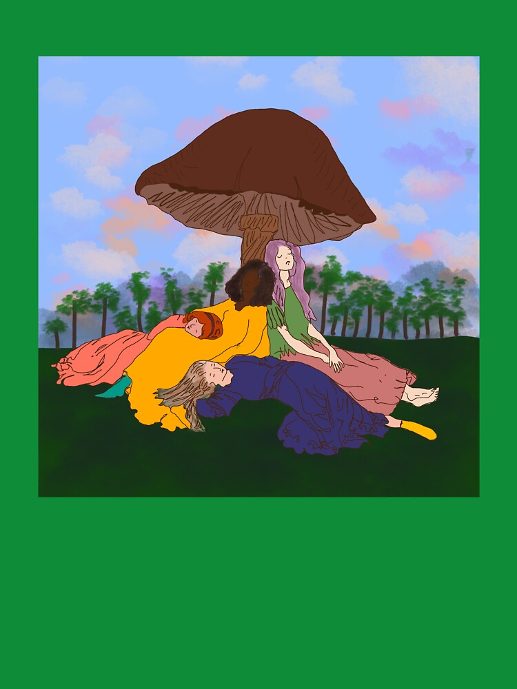 Three little elves lounging around a mushroom by lolliesonsunday