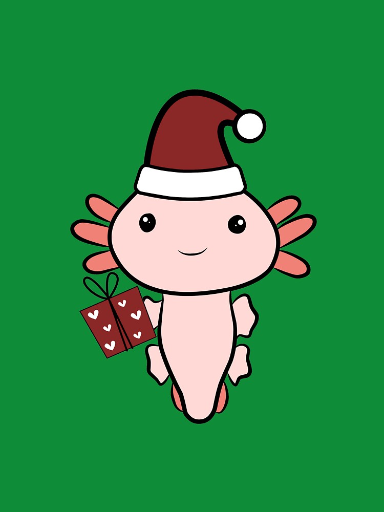 Christmas Axolotl Holding Gift by CloudInABucket