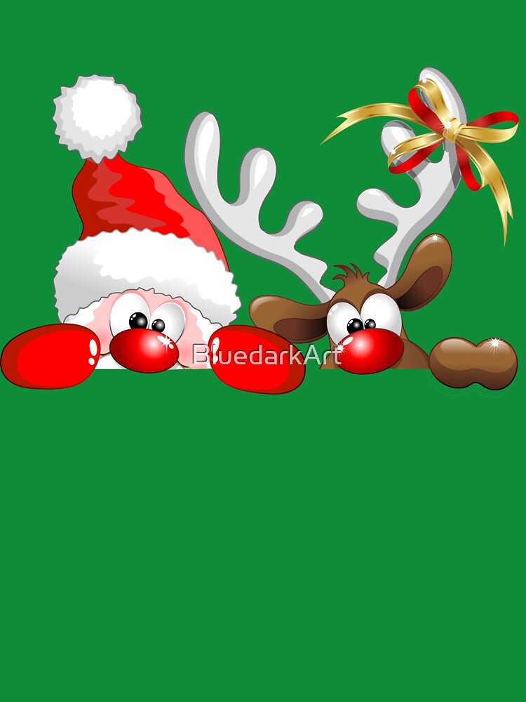 Funny Christmas Santa and Reindeer Cartoon by BluedarkArt