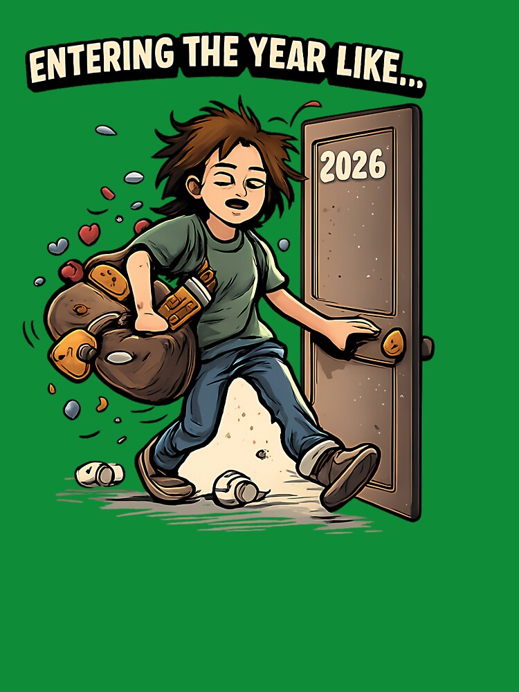 Entering The Year Like Funny Relatable New Year Cartoon Design 750 by MCCreative22