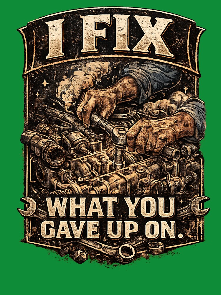 I Fix What You Gave Up On – Vintage Mechanic Design by CMA Design Studio