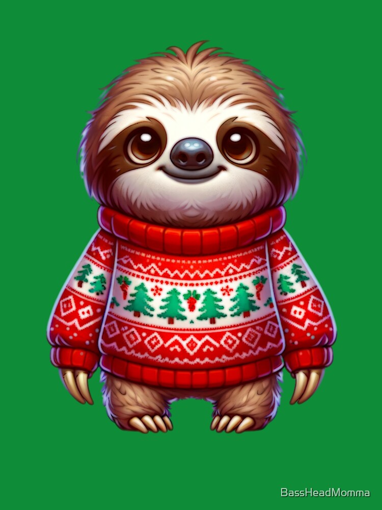Cartoon Sloth Wearing Christmas Sweater by BassHeadMomma