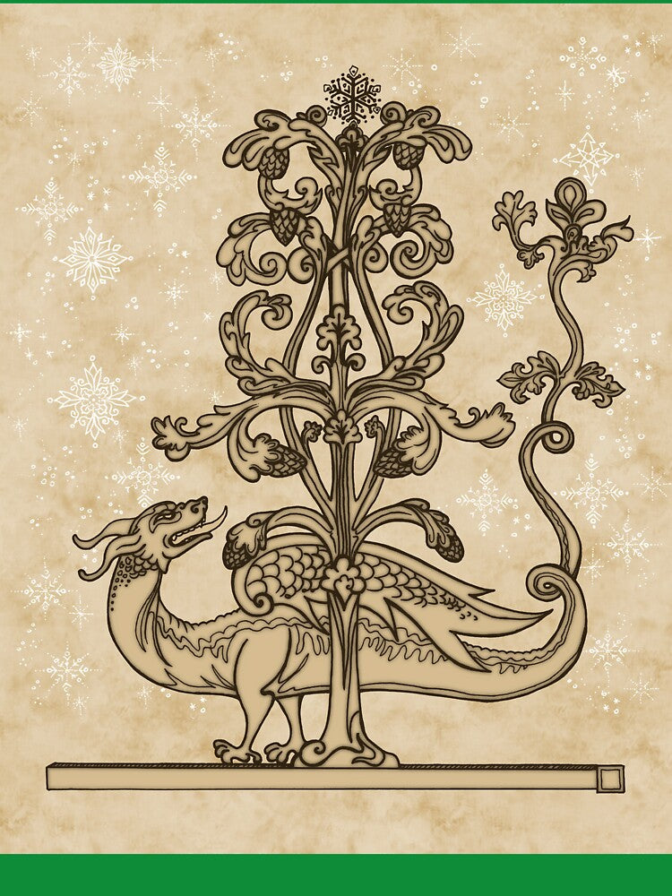 Medieval Yule Dragon - sepia monochrome by FlutterKatArts
