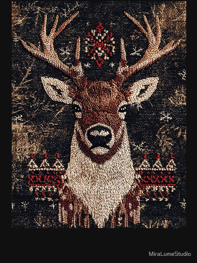 Scandinavian Winter Reindeer – Nordic Embroidery Folk Art by MiraLumeStudio