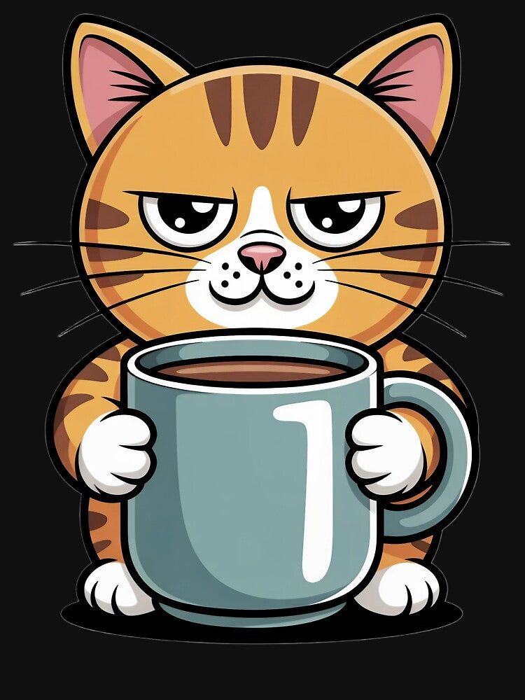 Cat Design Comic Style Cat with Coffee Cup Coffee Fan by ArtShuffle