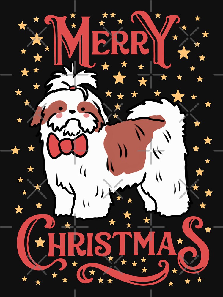 Merry Christmas Cute christmas shih tzu dog illustration by Yarafantasyart
