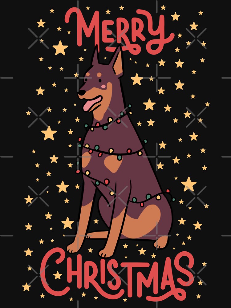 Merry Christmas Cute christmas doberman dog illustration by Yarafantasyart