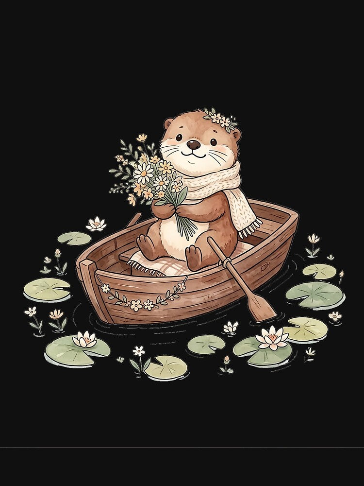 Cute Otter in Wooden Boat with Wildflowers | Watercolor Otter Floral Art | Cottagecore Otter Illustration | Sweet Otter Nature Print by NeonKawaiiCo
