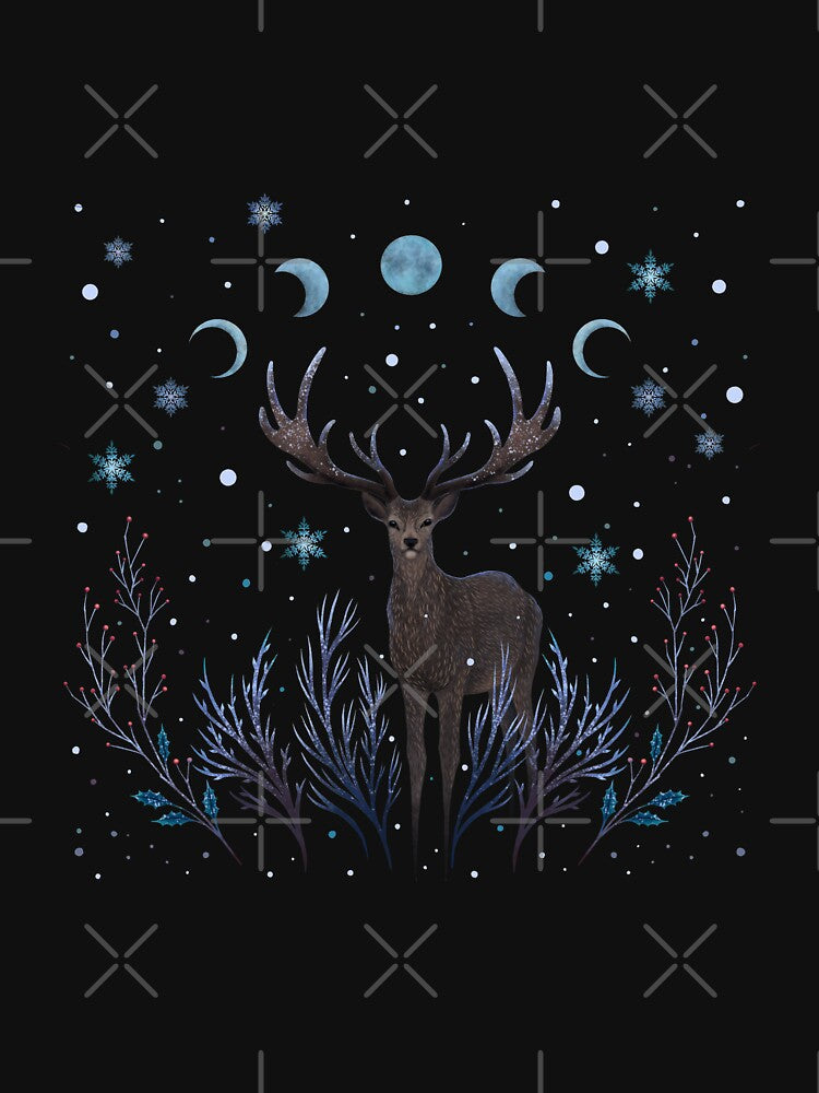 Deer in Winter Night Forest by episodicDrawing