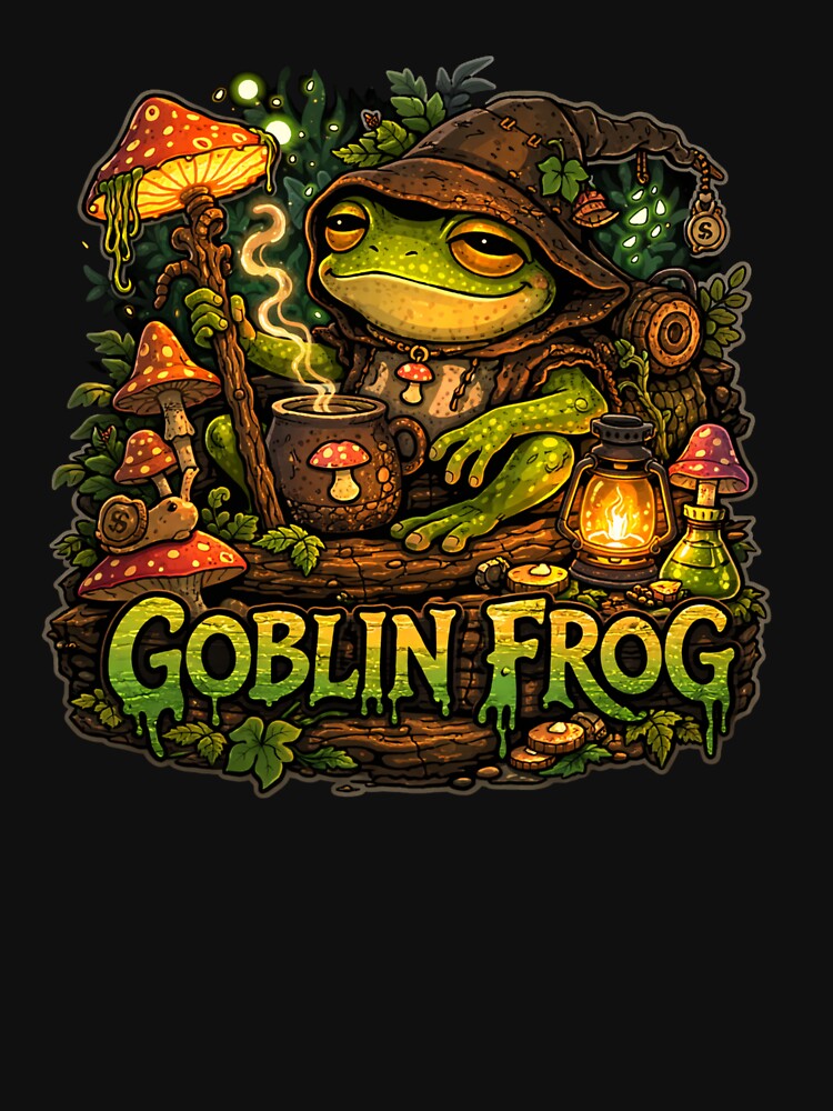 Goblin Frog Sticker – Funny Goblincore Frog – Mushroom Fantasy Frog Art by VibeOffline Studio