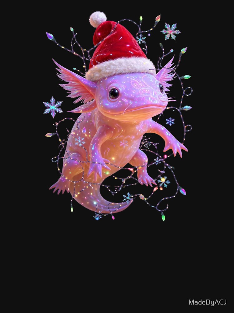 Cosmic Christmas Axolotl – Psychedelic Neon Lights & Festive Snowflakes by MadeByACJ
