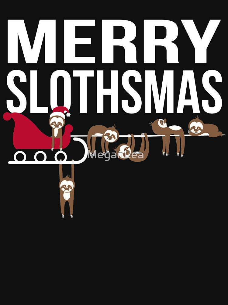 Merry Slothsmas Christmas Sloth with Santa's Sleigh by MeganLea