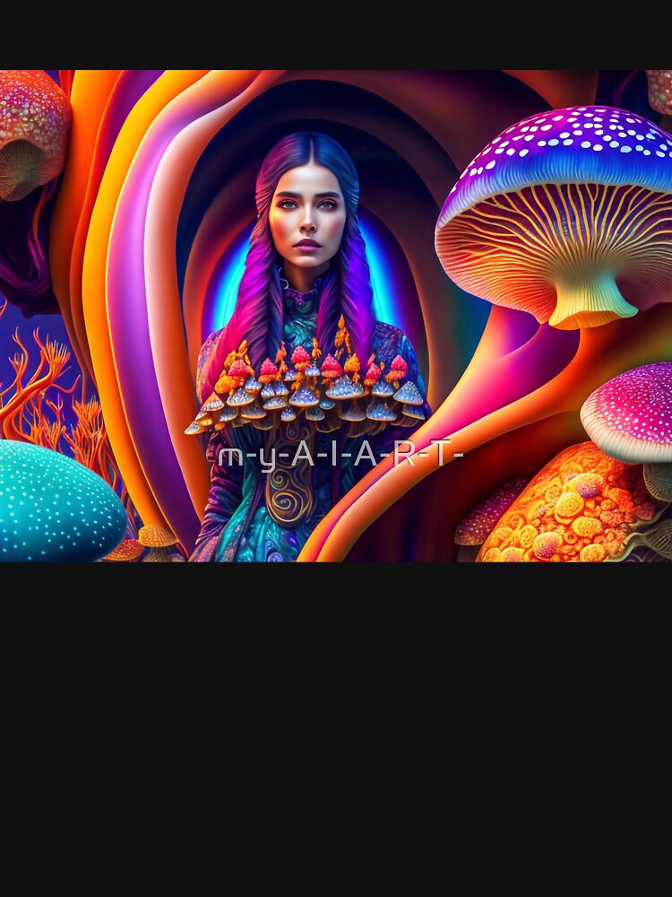 Woman and colorful mushrooms by m-y-A-I-A-R-T-