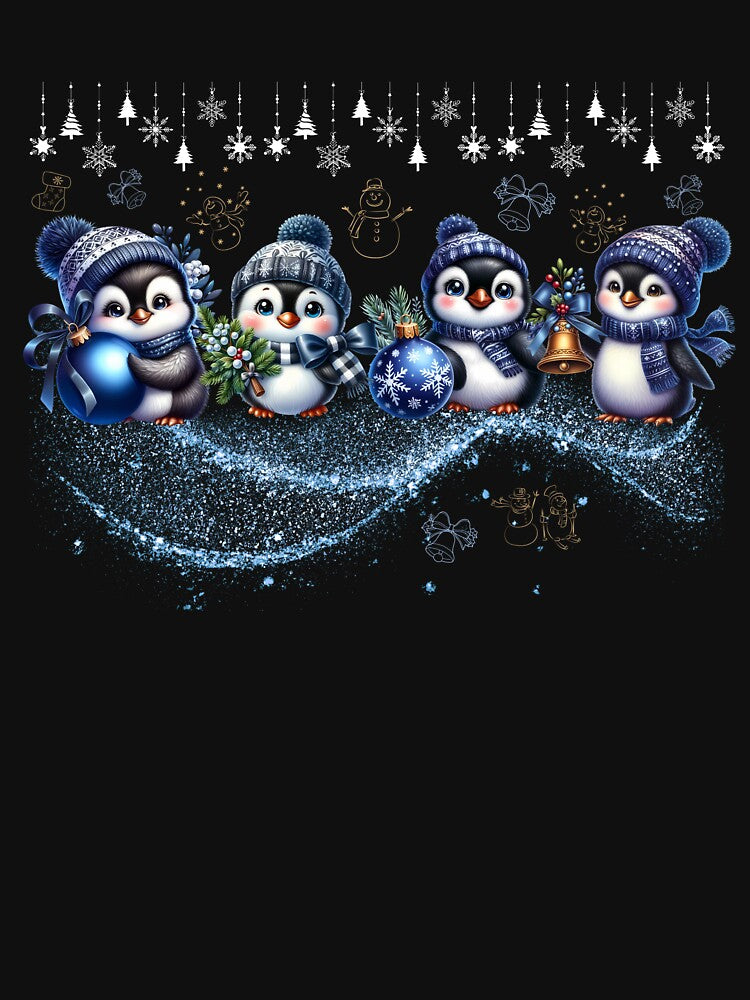 Cute Christmas Penguins Blue by MadCatPrints