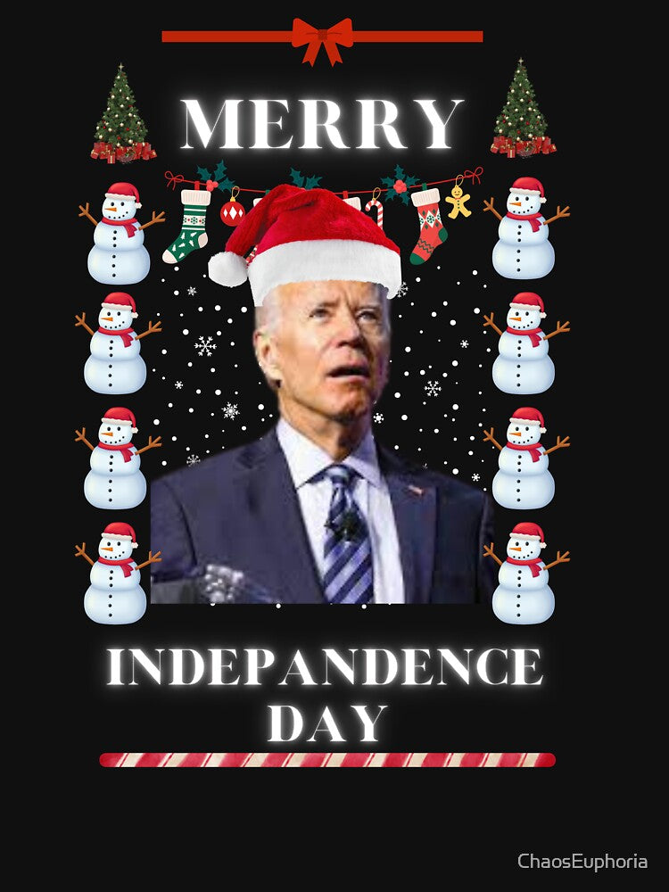 Funny Joe Biden Merry Independence day  Sweater Christmas Classic T-Shirt by ChaosEuphoria