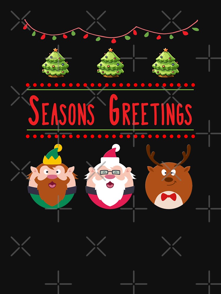 Seasons Greetings Ugly Sweater Christmas Elf Santa Reindeer Design by SpiritWestDesig