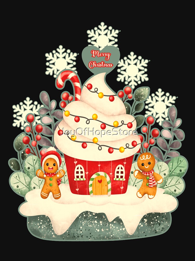 Merry Christmas Snow Flakes and Christmas Tree Cupcake Vintage Look by JoyOfHopeStore